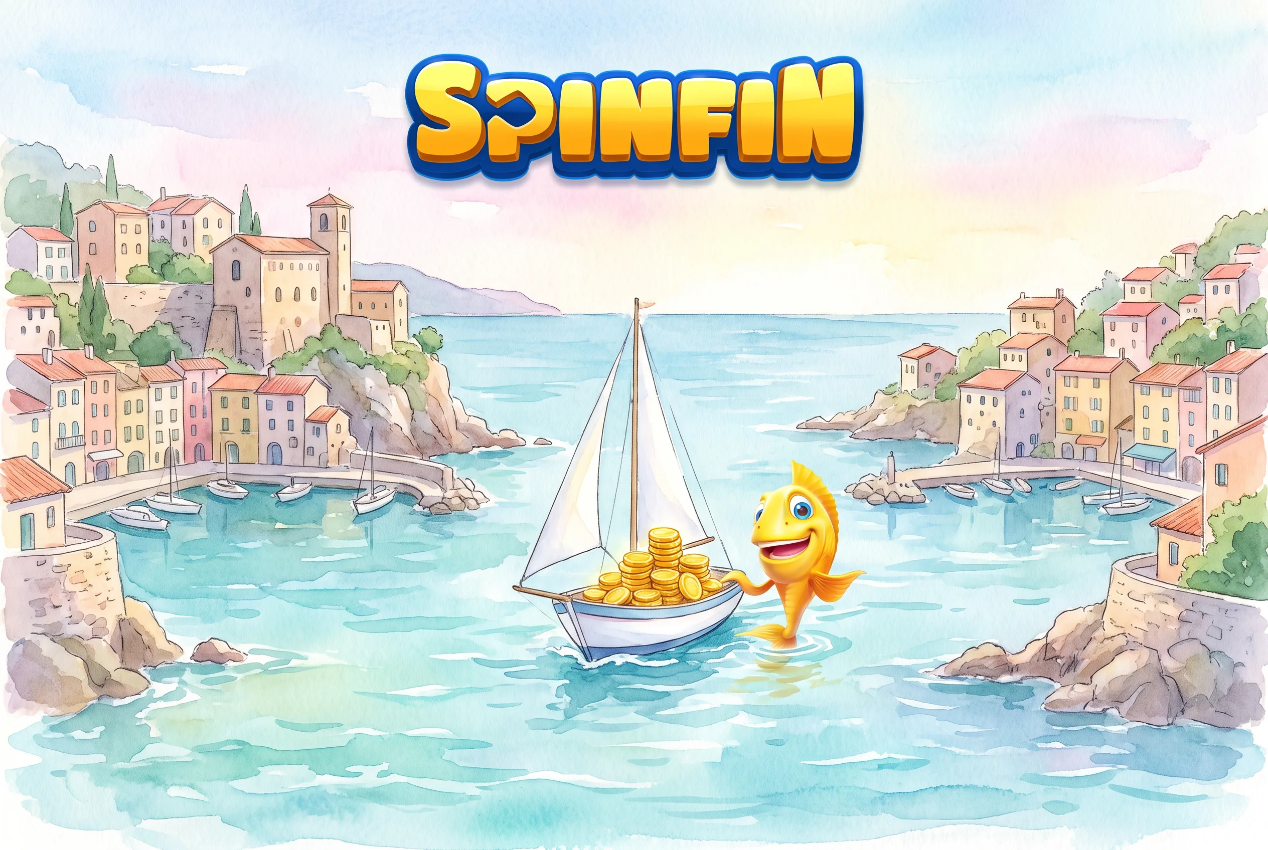 Dépôts et retraits Spinfin illustrés dans les couleurs de la Riviera.